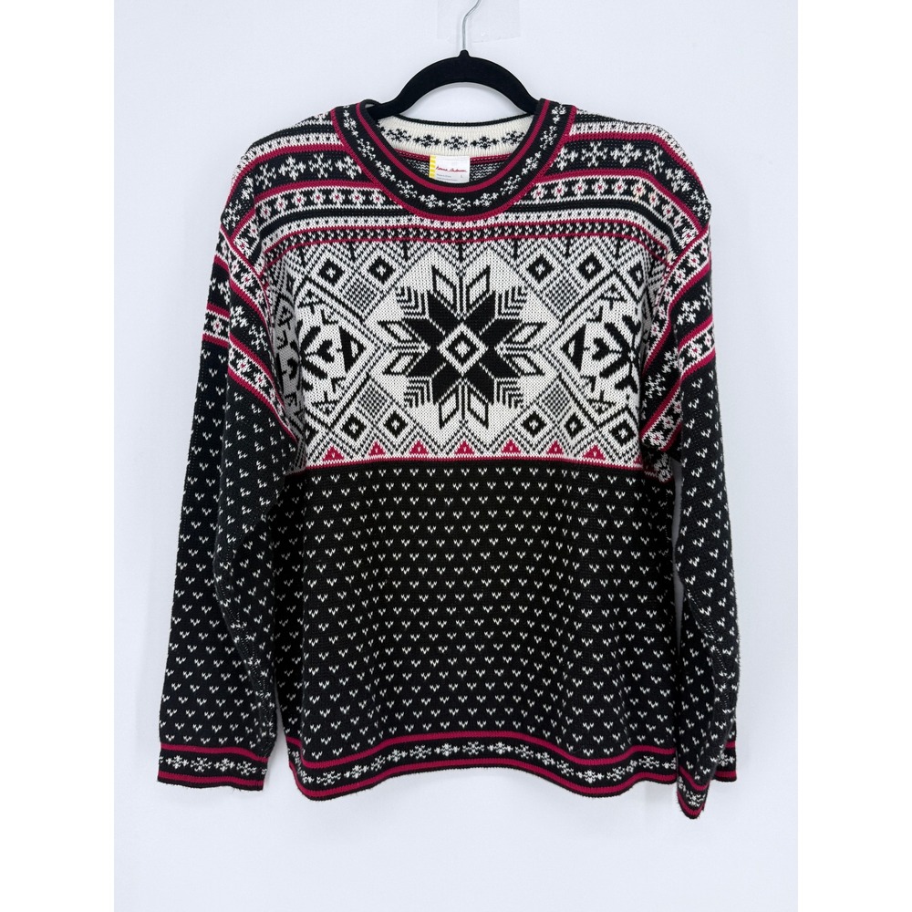 Hanna Andersson Mens Nordic Fair Isle Sweater Black Cotton Size L Eclectic Grand